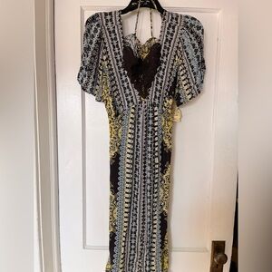 ONE WORLD Black and Yellow Patterned Dress